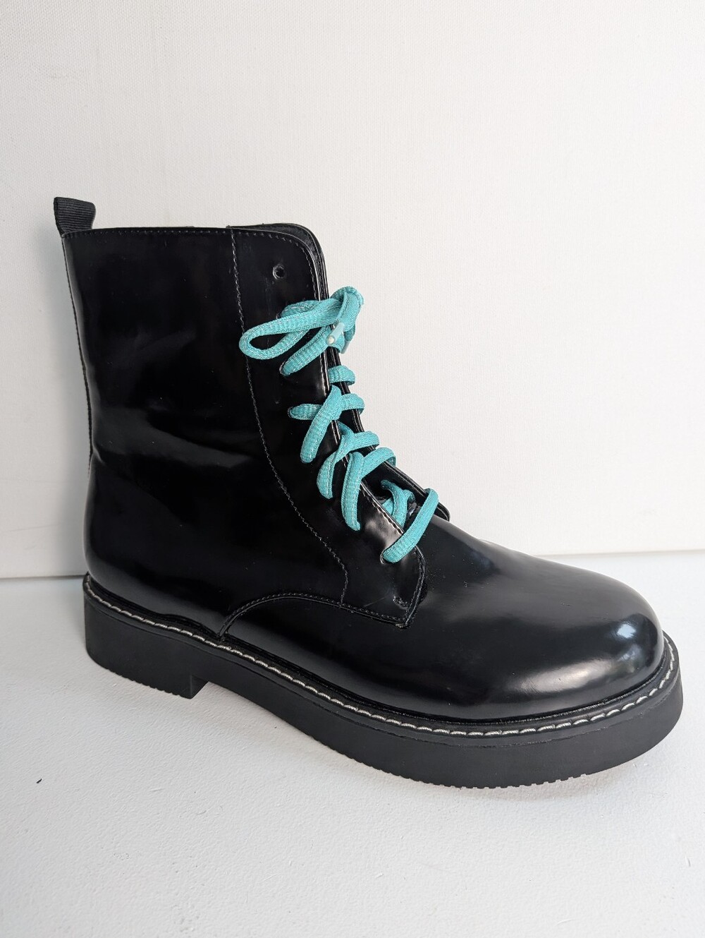 Rocket Dog Women's Black Lace Turquoise Combat Boots Size 7.5 Zipper Logo